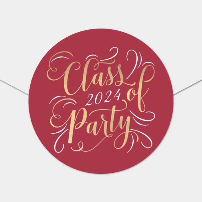 Class of 2025 Red Gold Graduation Party Photo Classic Round Sticker (Creator Uploaded)