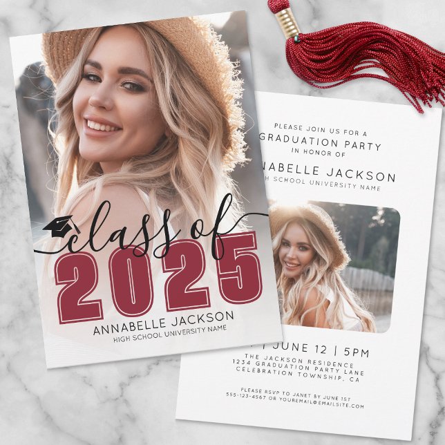 Class Of 2025 Red Graduate Photo Graduation Invitation (Class Of 2025 Red Graduate Photo Graduation Invitation)