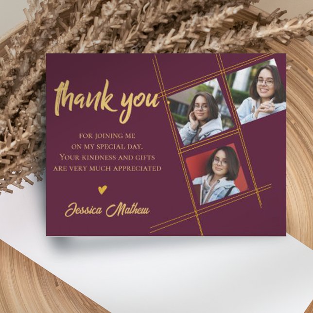 Class of 2025 Red Multi Photo Graduation Thank you Postcard (Creator Uploaded)