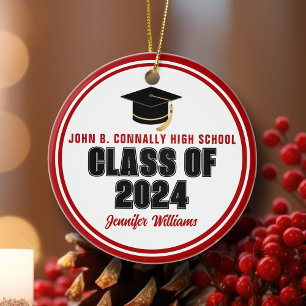 Class of 2025 Red White Custom Graduate Christmas Ceramic Tree Decoration
