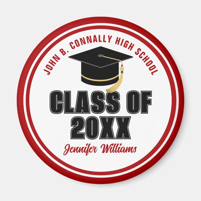Class of 2025 Red White Personalised Graduate Magnet (Front)