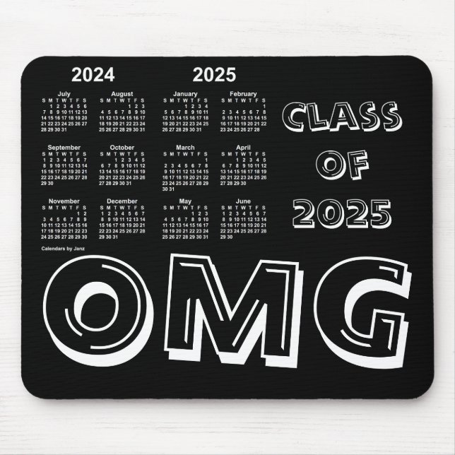 Class of 2025 School Year Calendar by Janz Black Mouse Pad (Front)