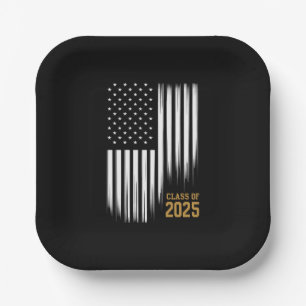 Class Of 2025 Senior American Flag Graduation Paper Plate