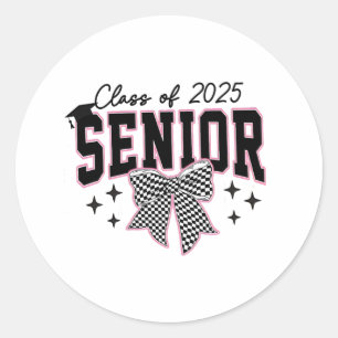 Class of 2025 Senior Bow Coquette Graduation  Classic Round Sticker