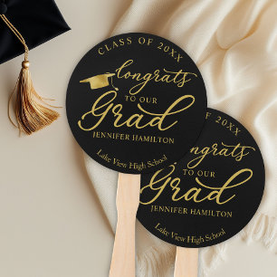 Class Of 2025 Simple Elegant Gold Black Graduation Hand Fan