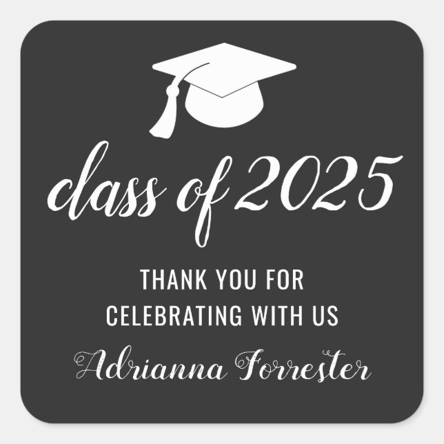 Class Of 2025 Typography Graduate Hat | Thank You Square Sticker (Front)