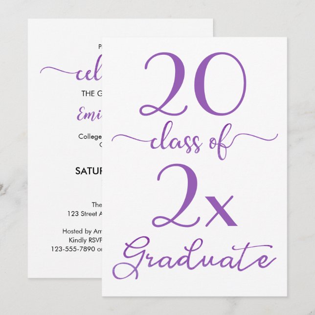 Class Of 2025 Violet Script Minimal Graduation Invitation (Front/Back)