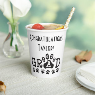 class of 2025 white black grad paw prints paper cups