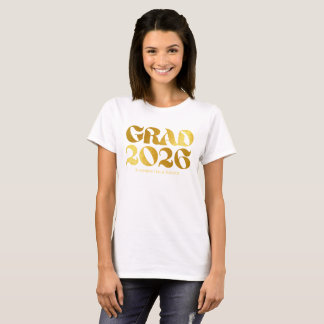 Class of 2026 2 Photo Black and Gold Typography T-Shirt