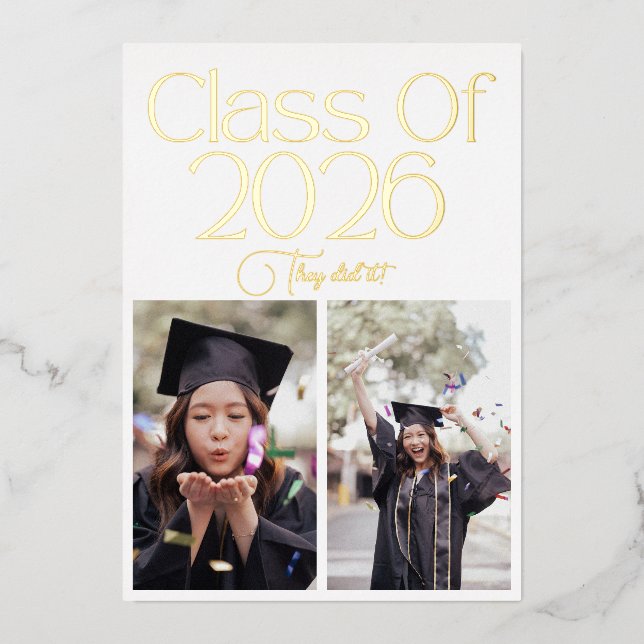 Class of 2026 2 Photo Twins Black Gold Typography (Front)