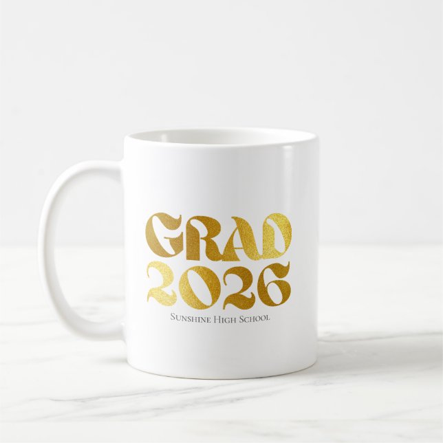 Class of 2026 Black and Gold Typography  Coffee Mug (Left)