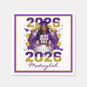 Class of 2026 Black Girl Grad Era Purple & Gold  Napkin