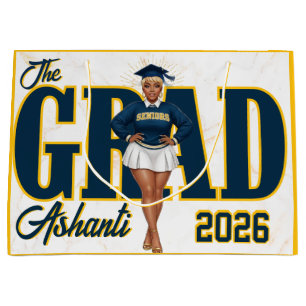 Class of 2026 Black Girl Graduation Blue & Gold  Large Gift Bag