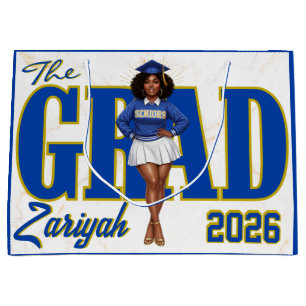 Class of 2026 Black Girl Graduation Blue & Gold  Large Gift Bag