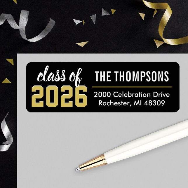 Class of 2026 Black Gold Graduation Return Address (Creator Uploaded)