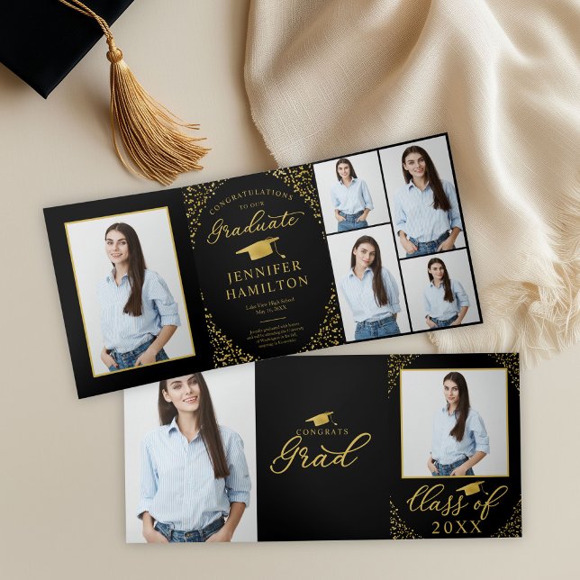 Class of 2026 Black Gold Photo Graduation Card (Creator Uploaded)