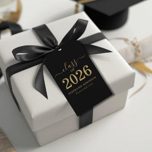Class of 2026 Black Gold Script Graduation  Gift Tags