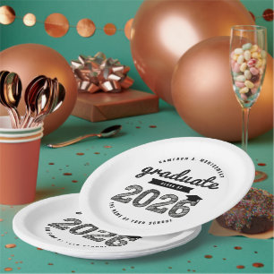 Class Of 2026 Black Sketch Graduation Grad Party Paper Plate