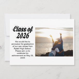 Class of 2026 black text graduation photo invitation