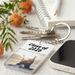 Class of 2026 black text graduation photo key ring