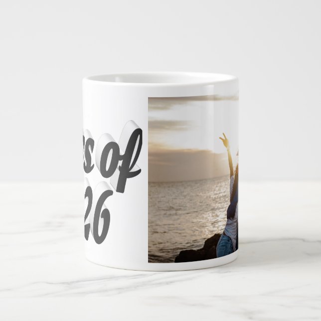 Class of 2026 black text graduation photo  large coffee mug (Front)
