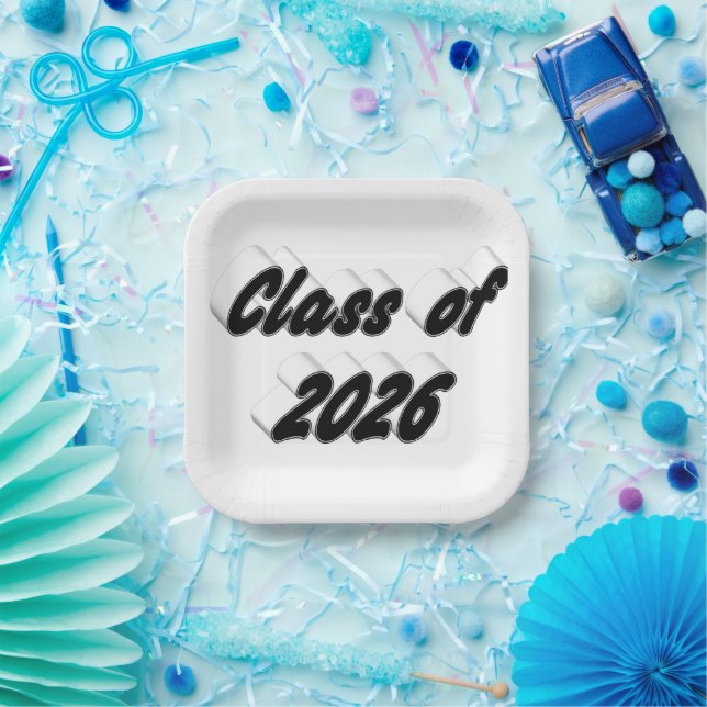 Class of 2026 black tyoography graduation  paper plate (Party)
