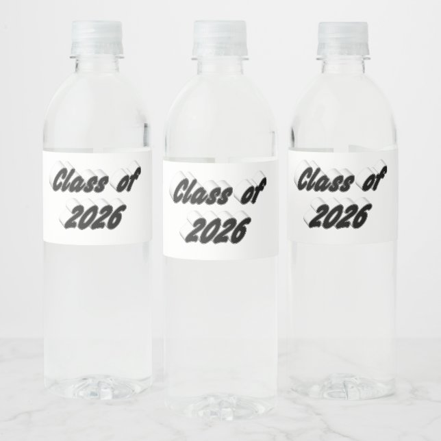 Class of 2026 black tyoography graduation  water bottle label (Bottles)