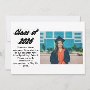 Class of 2026 black typography graduation photo  invitation