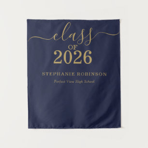 Class of 2026 Blue Gold Script Graduation Tapestry