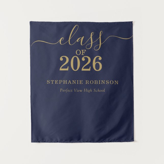 Class of 2026 Blue Gold Script Graduation  Tapestry (Front)