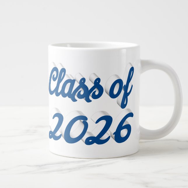 Class of 2026 blue script graduation large coffee mug (Right)