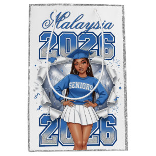 Class of 2026 Blue & Silver Senior Graduation  Medium Gift Bag