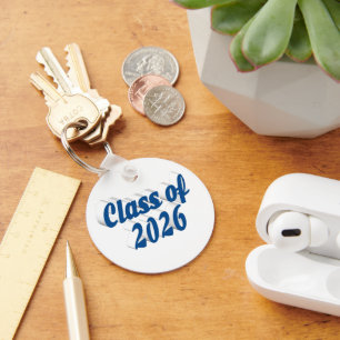 Class of 2026 blue text graduation key ring