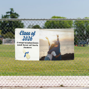 Class of 2026 blue text graduation photo banner