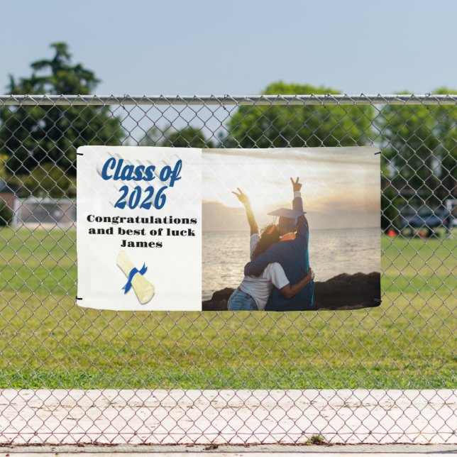 Class of 2026 blue text graduation photo banner (Insitu)