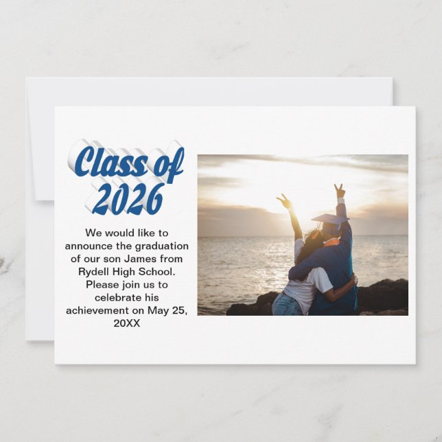 Class of 2026 blue text  graduation photo  invitation (Front)