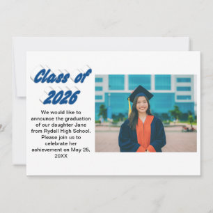 Class of 2026 blue typography graduation photo invitation
