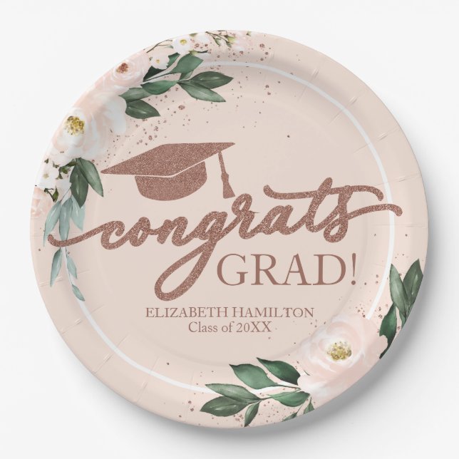 Class of 2026 Blush Floral Graduation Paper Plate (Front)