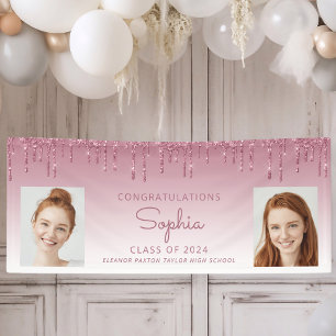 Class of 2026 Burgundy Glitter 2-Photo Graduation Banner