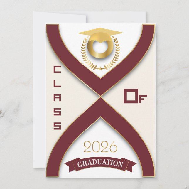 Class of 2026 Burgundy & Gold Editable Graduation  Invitation (Front)
