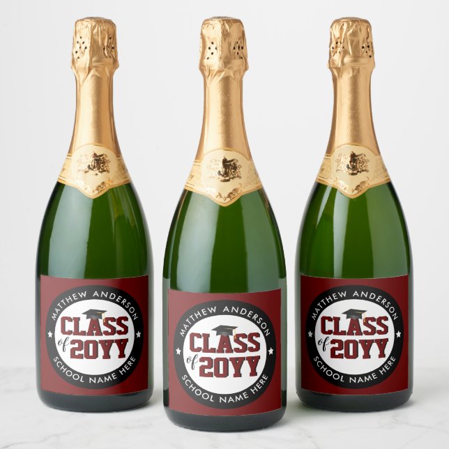Class of 2026 Burgundy Graduate Graduation Party Sparkling Wine Label (Bottles)