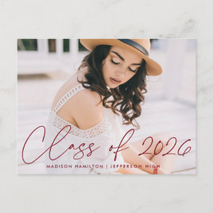 Class of 2026 Burgundy Script Graduation Party Invitation Postcard
