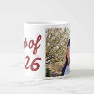 Class of 2026 burgundy script graduation photo large coffee mug