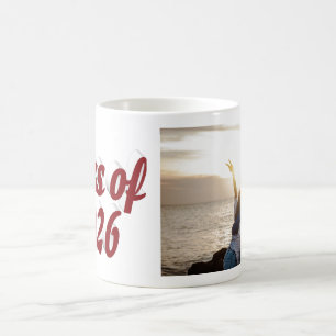 Class of 2026 burgundy text graduation photo coffee mug