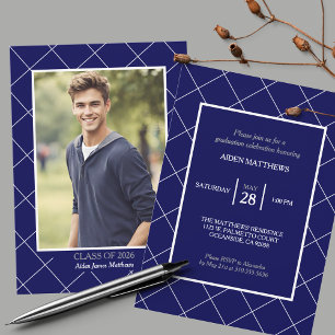 Class of 2026 Classic Navy Blue Photo Graduation Invitation