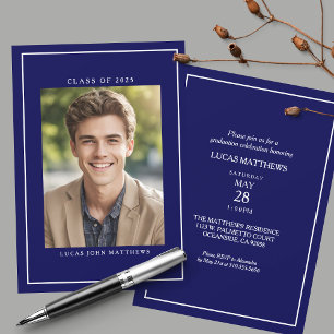 Class of 2026 Classic Navy Custom Photo Graduation Invitation