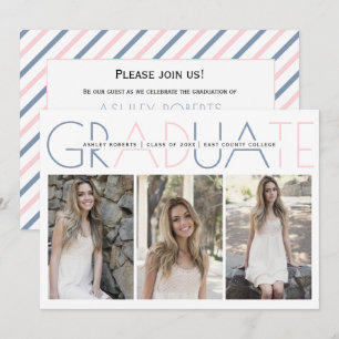 Class of 2026 dusty blue blush graduation photo invitation