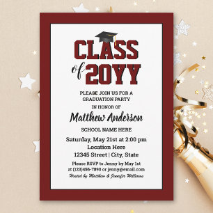 Class of 2026 Elegant Burgundy Dark Red Graduation Invitation