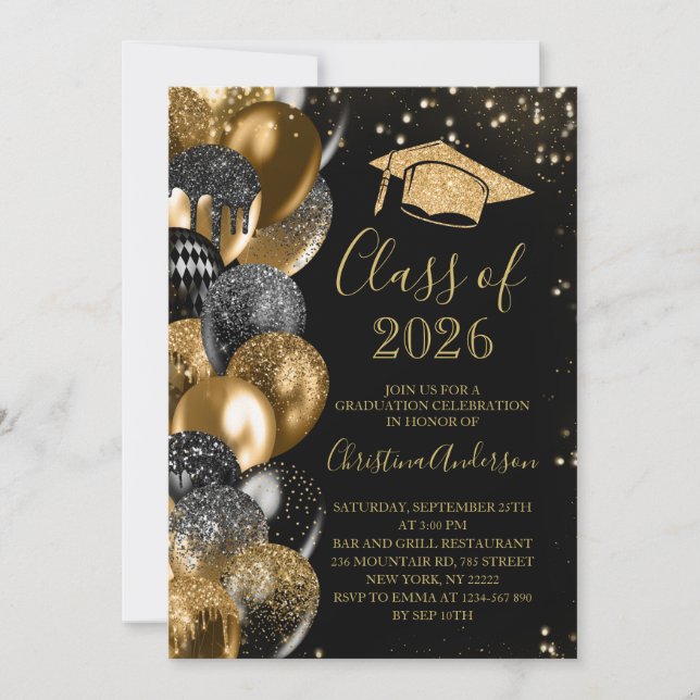 Class of 2026 Elegant Gold Glitter graduation Invitation (Front)