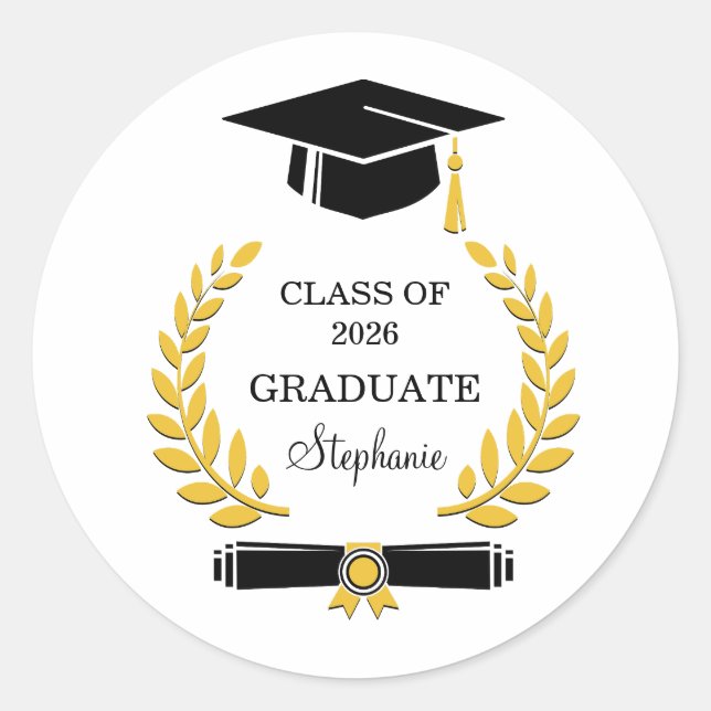 Class of 2026 Elegant  Modern Graduation  Classic Round Sticker (Front)